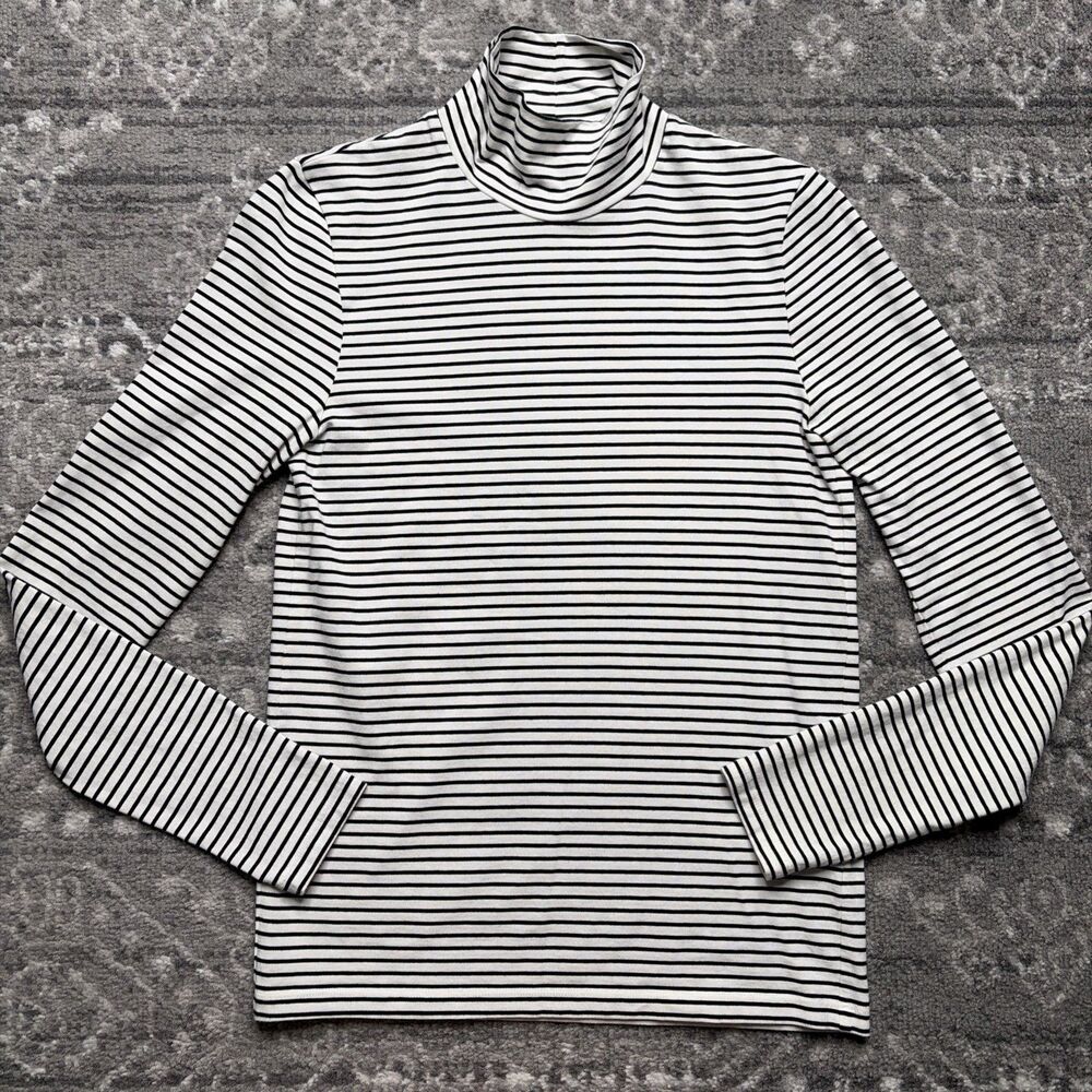 COS Cotton Striped Turtleneck Shirt Small Black White Lightweight Minimalist